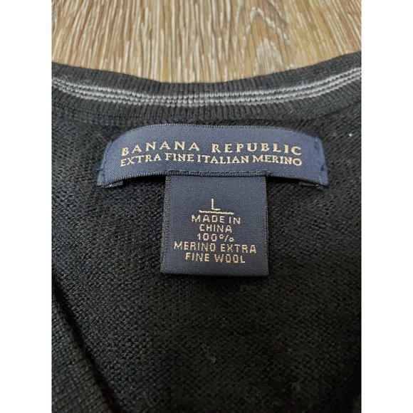 Banana Republic Extra Fine Merino Wool Men's Large Black Knit Sweater V-Neck LS - Picture 7 of 11